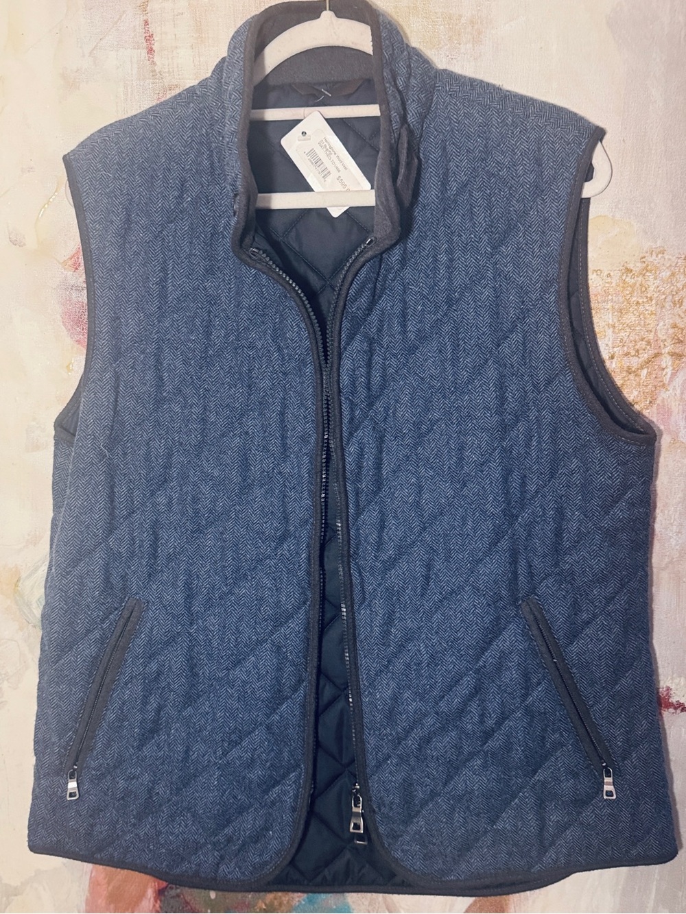 Waterville Italian Diamond Quilted Full Zip Men's Vest with Stand Collar - Navy - Picture 4 of 15